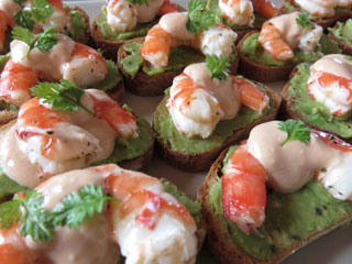 Crostini with prawn and avocado